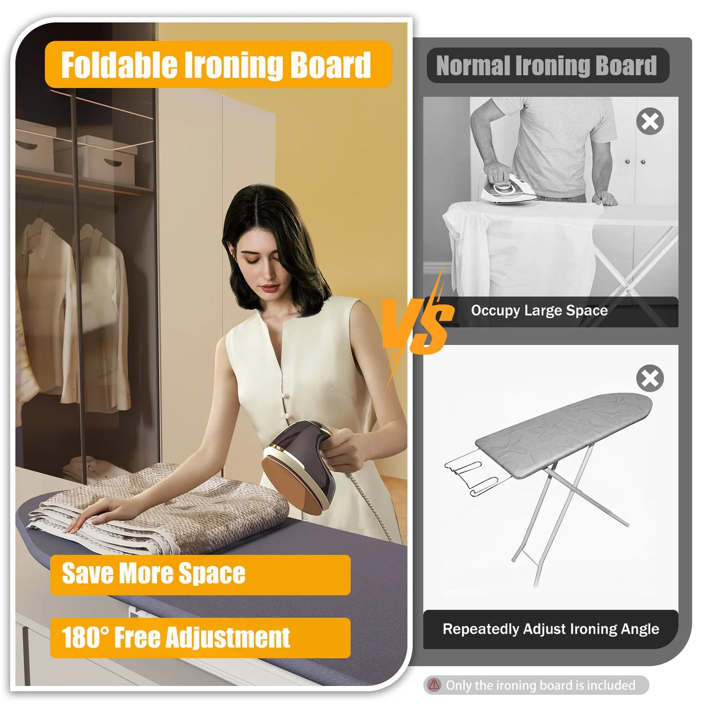 Bymaocar Foldable Ironing Board 180 Degree Rotating Cabinet Mount