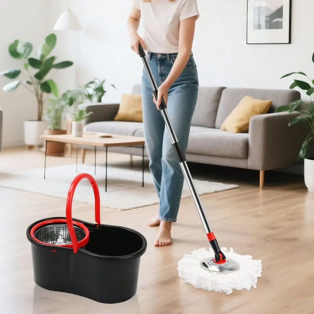 Spin Mop and Bucket System With Wringer and Microfiber Refills