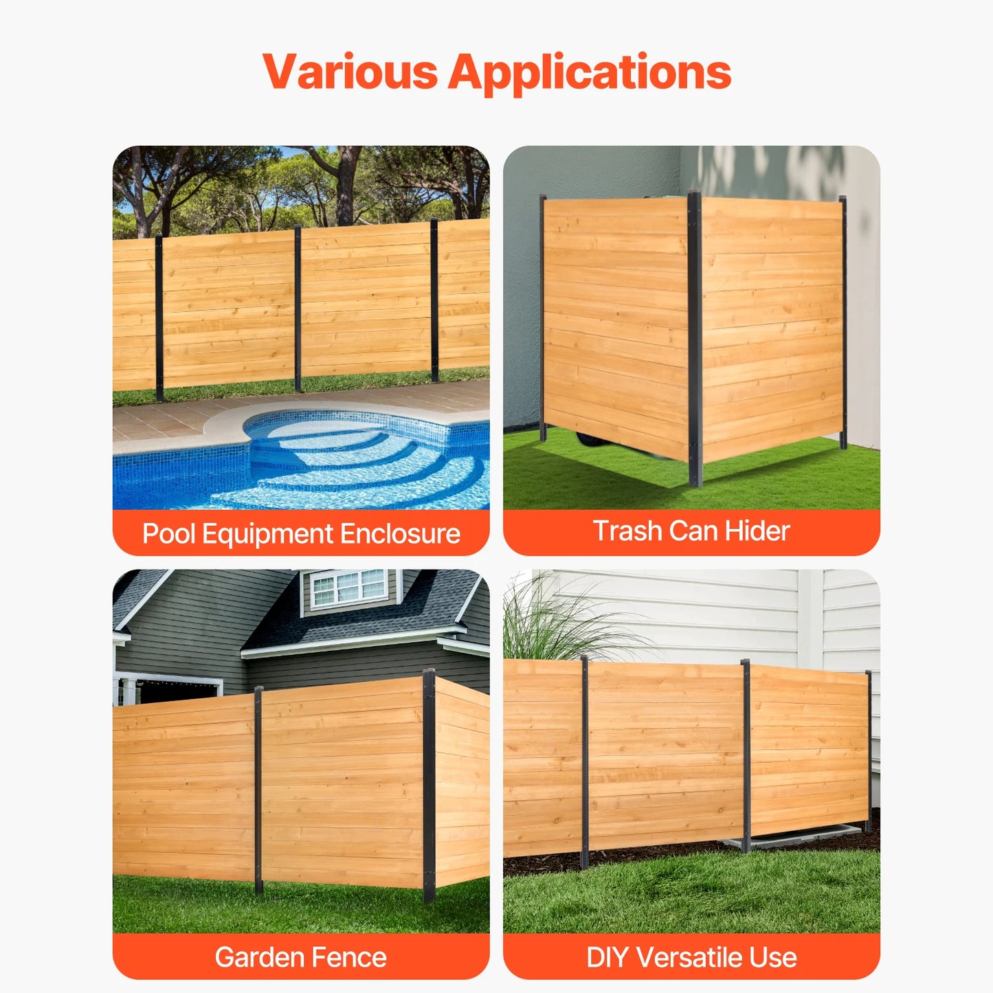 SucceBuy Wood Privacy Fence Screen For Air Conditioner Unit With Stakes
