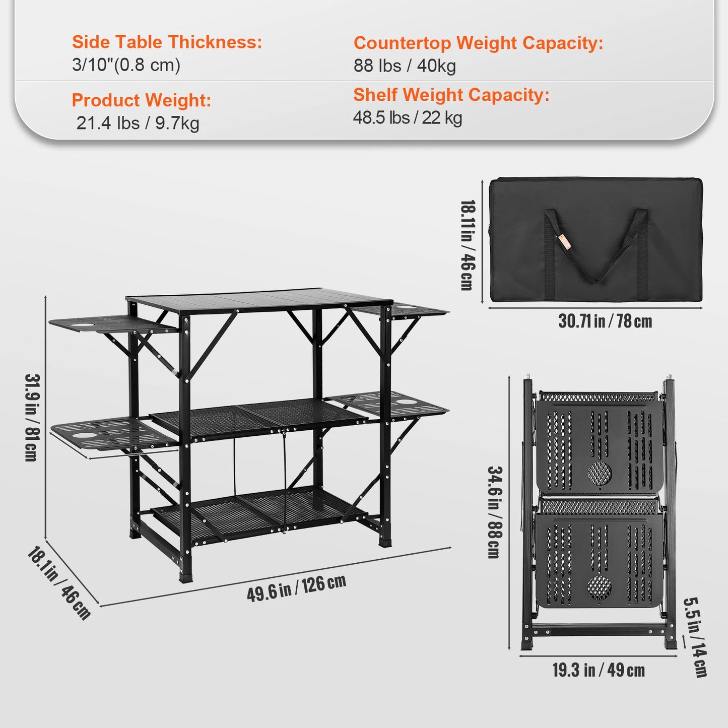 SucceBuy Camping Kitchen Table Folding Portable Cook Station Aluminum Outdoor