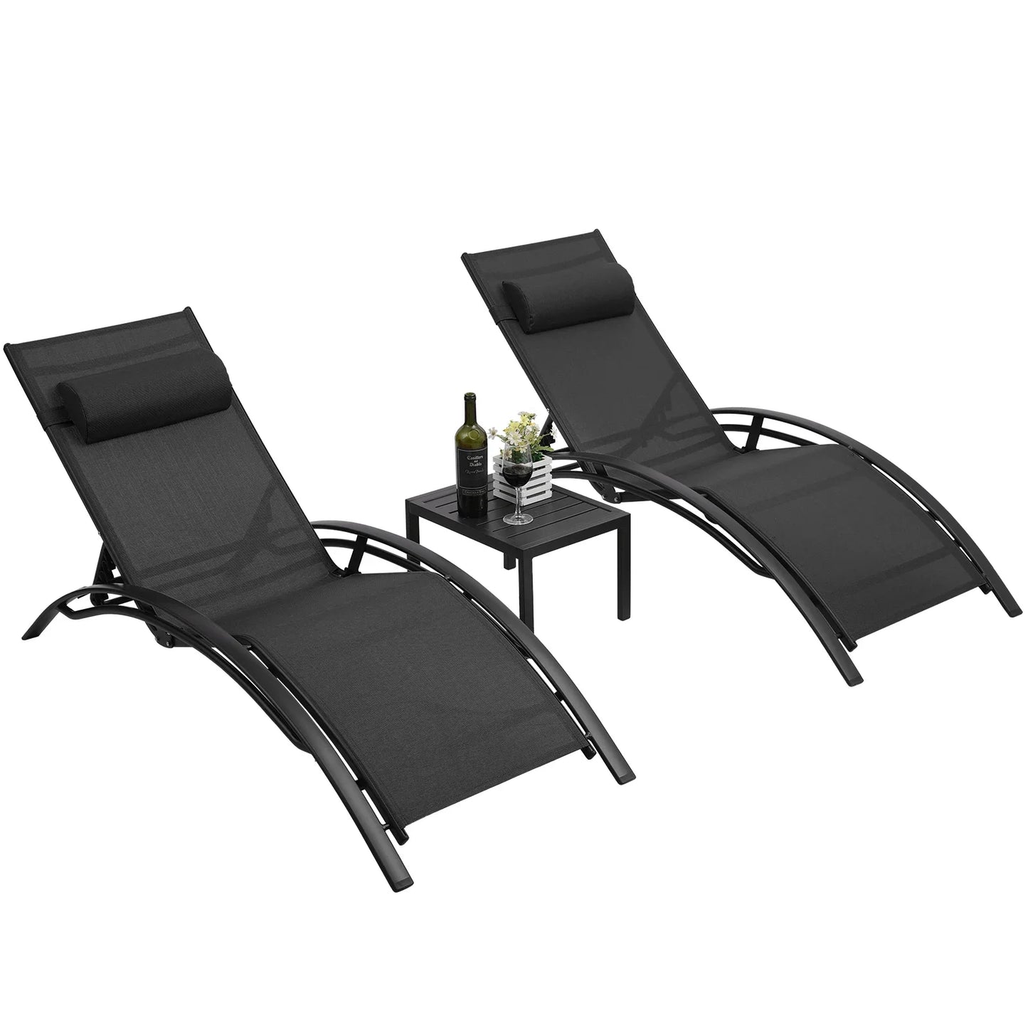 Homfa Aluminum Outdoor Lounge Chair Set With 5 Adjustable Backrests And Table