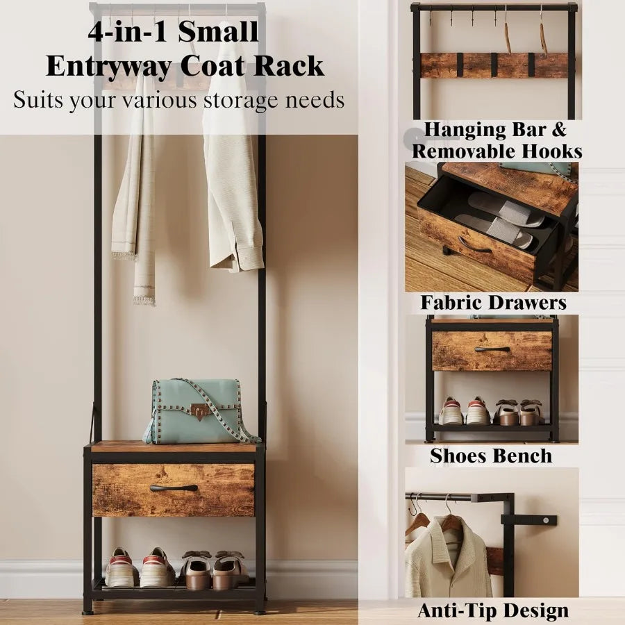 XIUWO Hall Tree With Shoe Bench And 4 In 1 Entryway Organizer