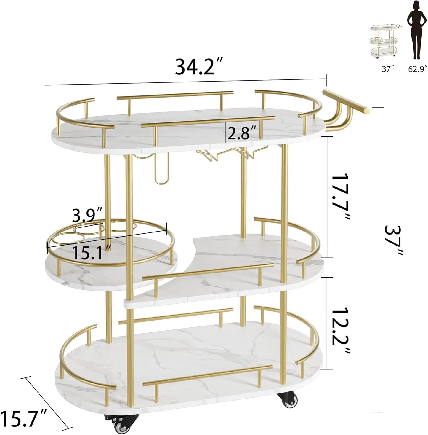 HobbyLane Bar Carts 4Tier Mobile Serving Cart With Wine Rack