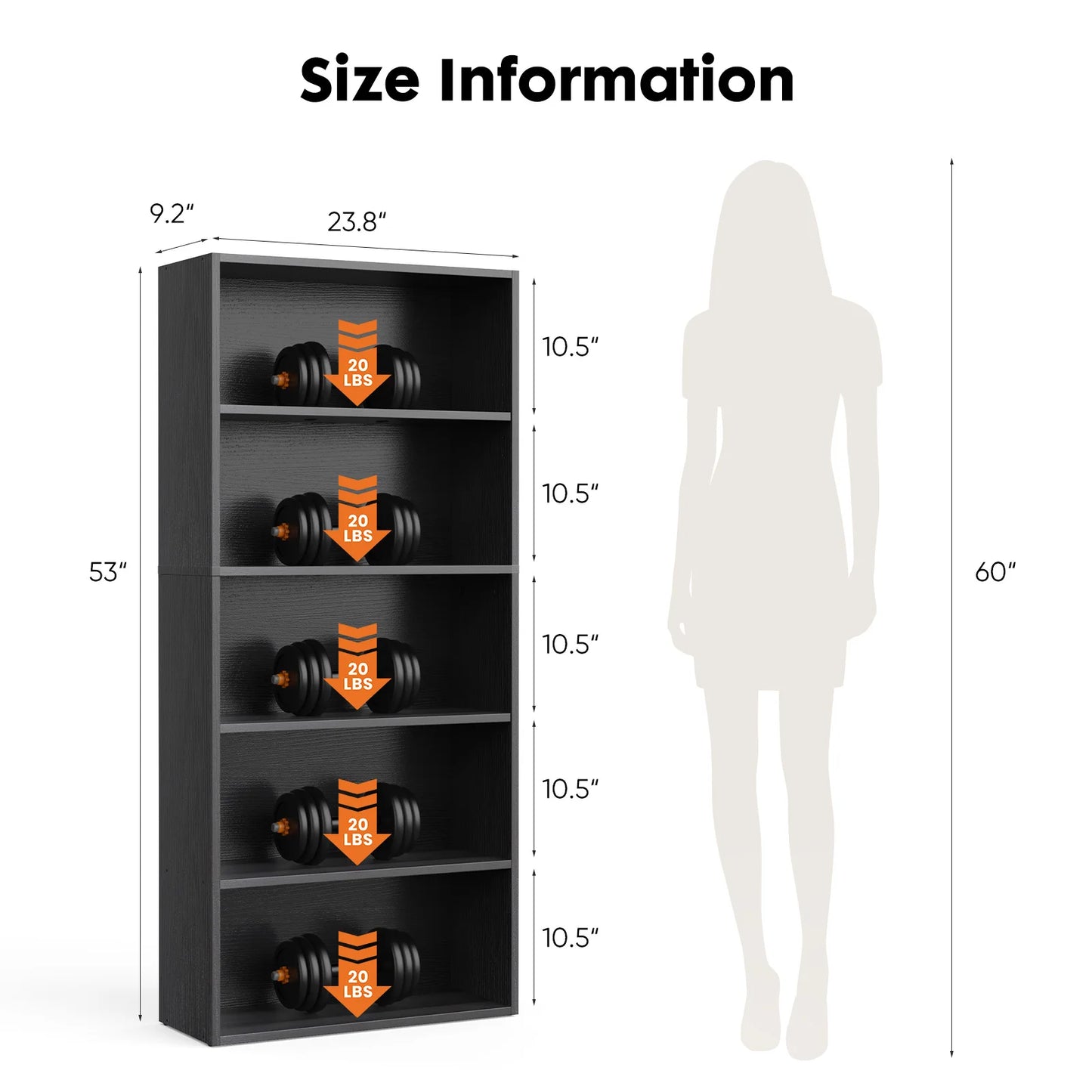 JHK 6 Tier Wooden Shelf Bookcase Modern Floor Standing