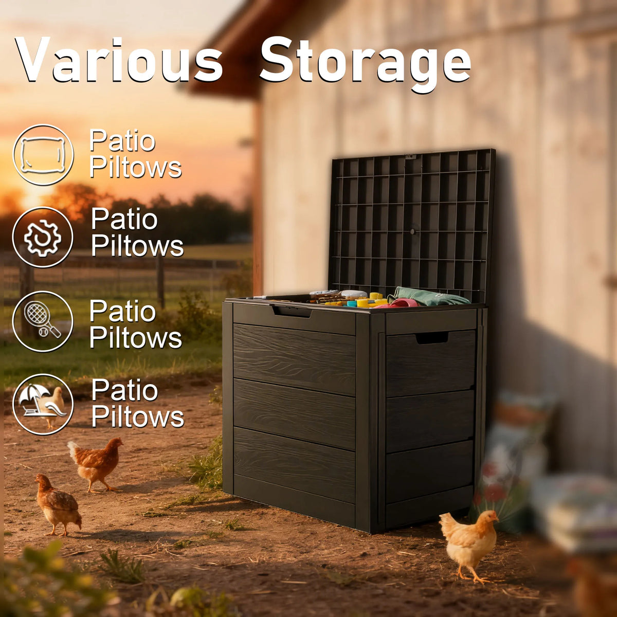 SARENZOON Outdoor Deck Storage Box With Lockable Lid