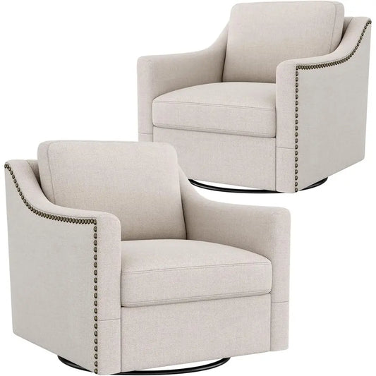 UKMJ Swivel Armchairs Set of 2 With Nailhead Trim Elegance