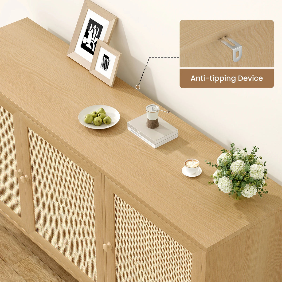 Farini Rattan Sideboard Cabinet Mid Century Modern Dining Storage Console
