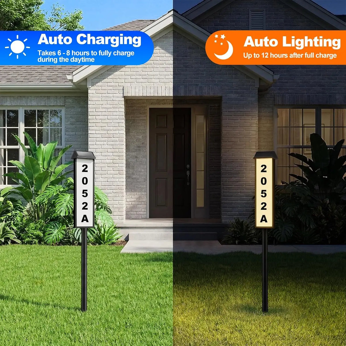 Solar Powered Outdoor House Number Sign with LED Lights