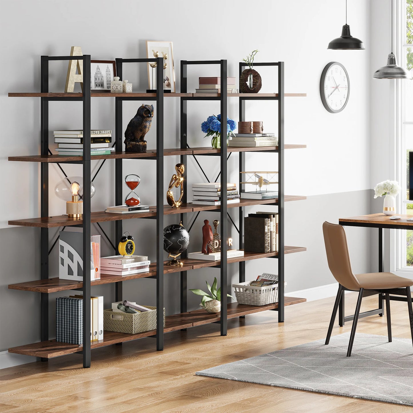 Tribesigns 5 Tier Bookshelf Vintage Industrial Style Bookcase