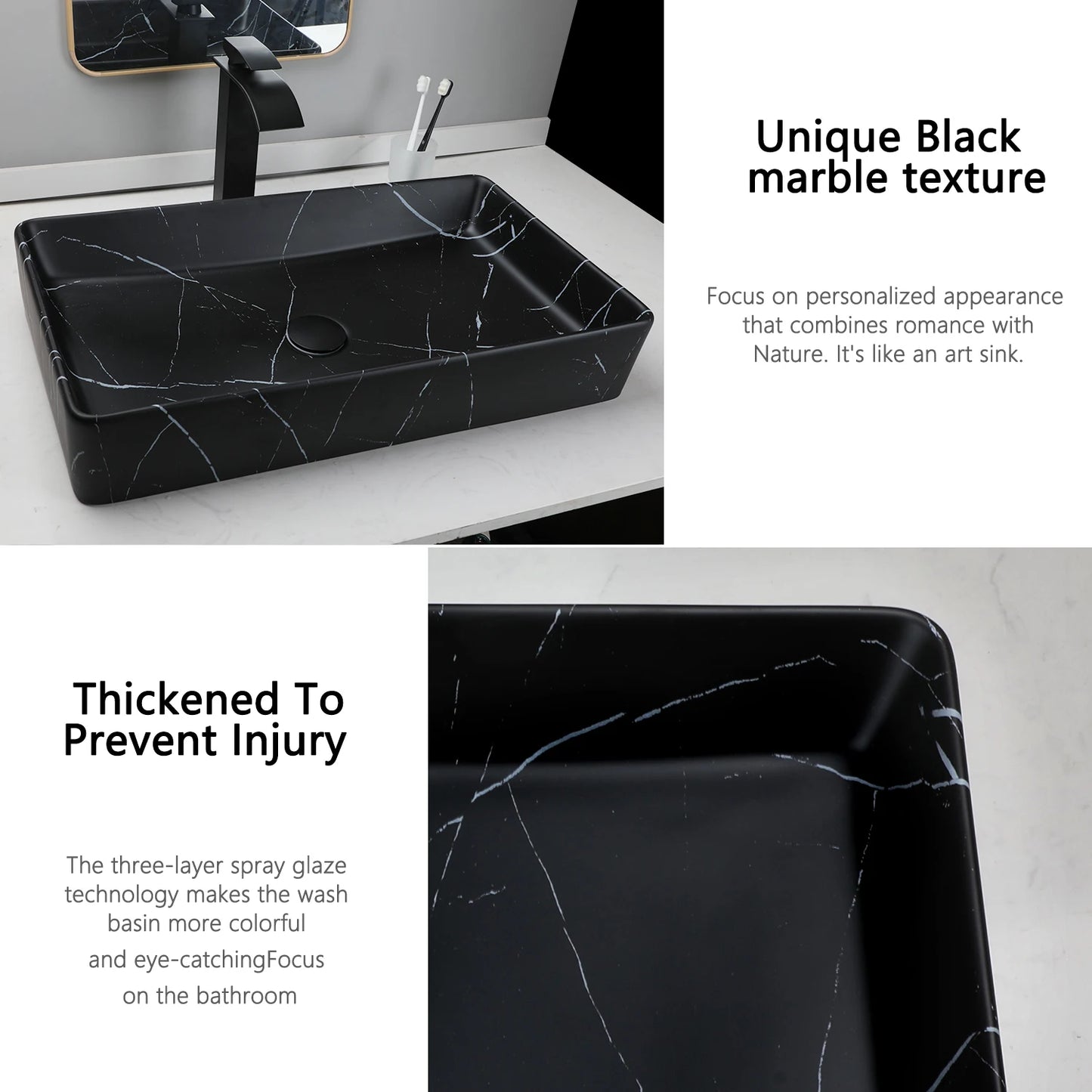 KEMAIDI Rectangular Ceramic Vessel Bathroom Sink With Drainer