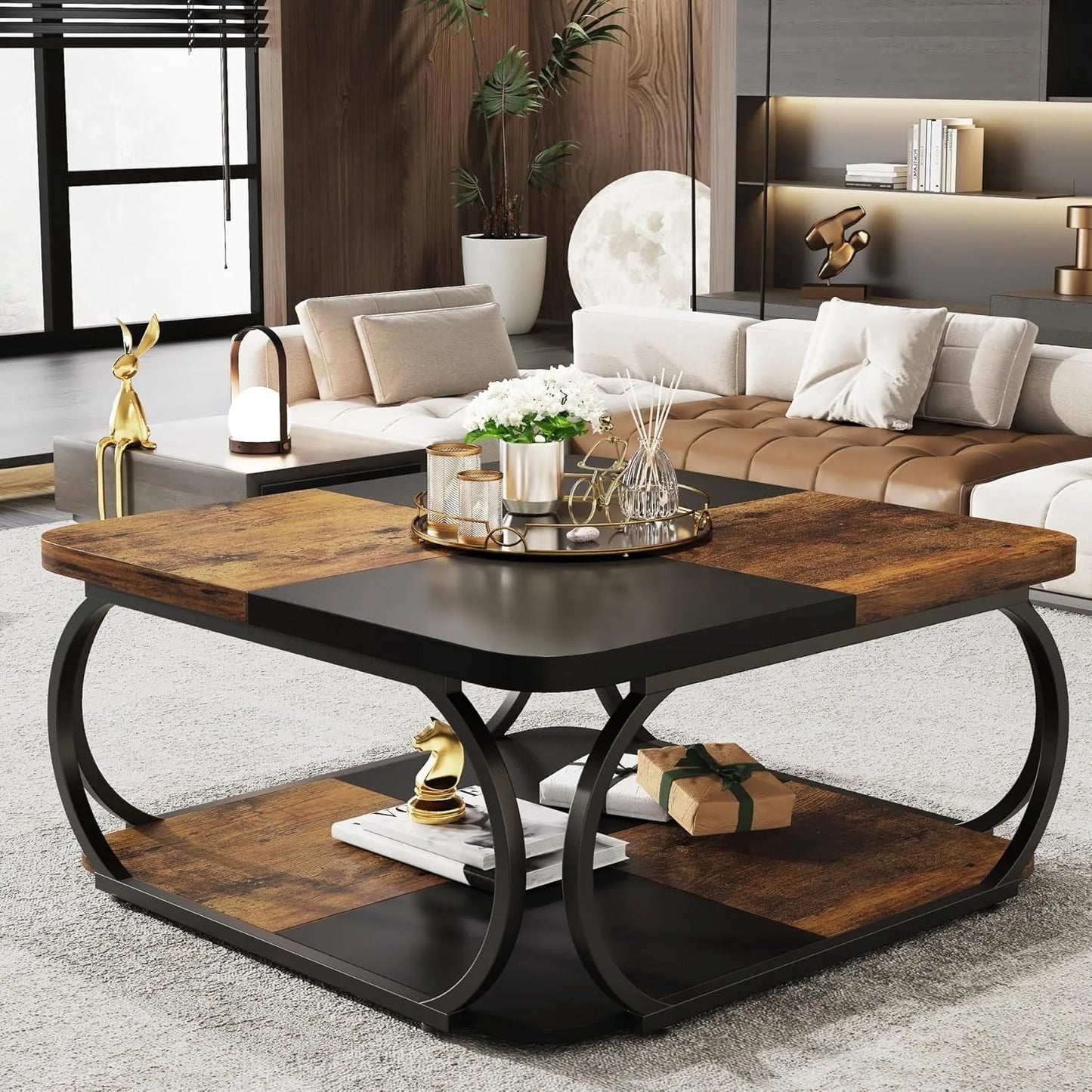 Little Tree Square Coffee Table Two Tier Farmhouse Storage Shelf