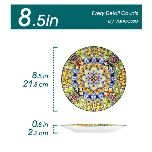 MALACASA Porcelain Dinner Plates Set Floral Round Ceramic