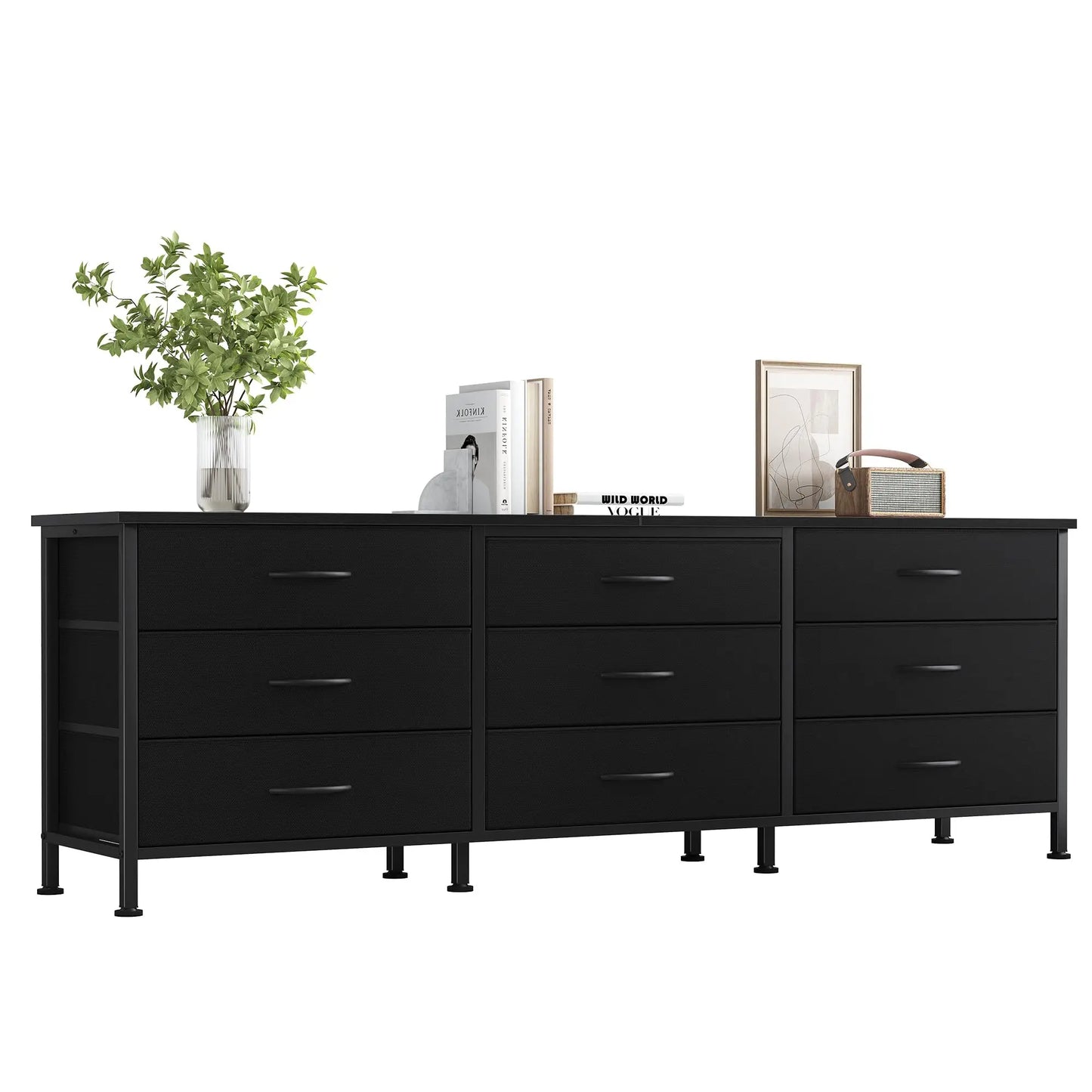 JHK Living Room Cabinet With 9 Fabric Drawers TV Console
