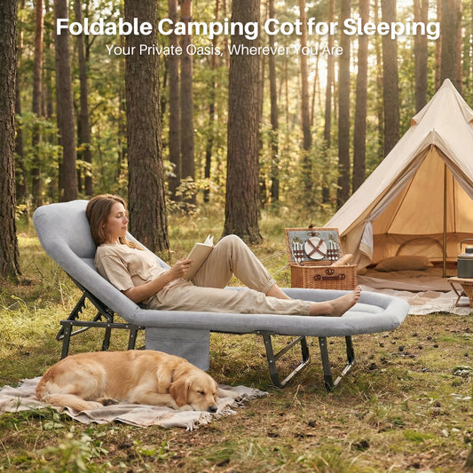 JHK Adjustable Folding Camping Bed With Mattress For Outdoor Use