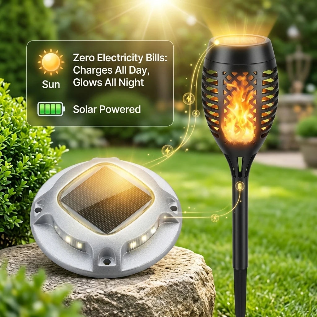 Solar Outdoor Flickering Flame Torch And Ground LED Garden Lights