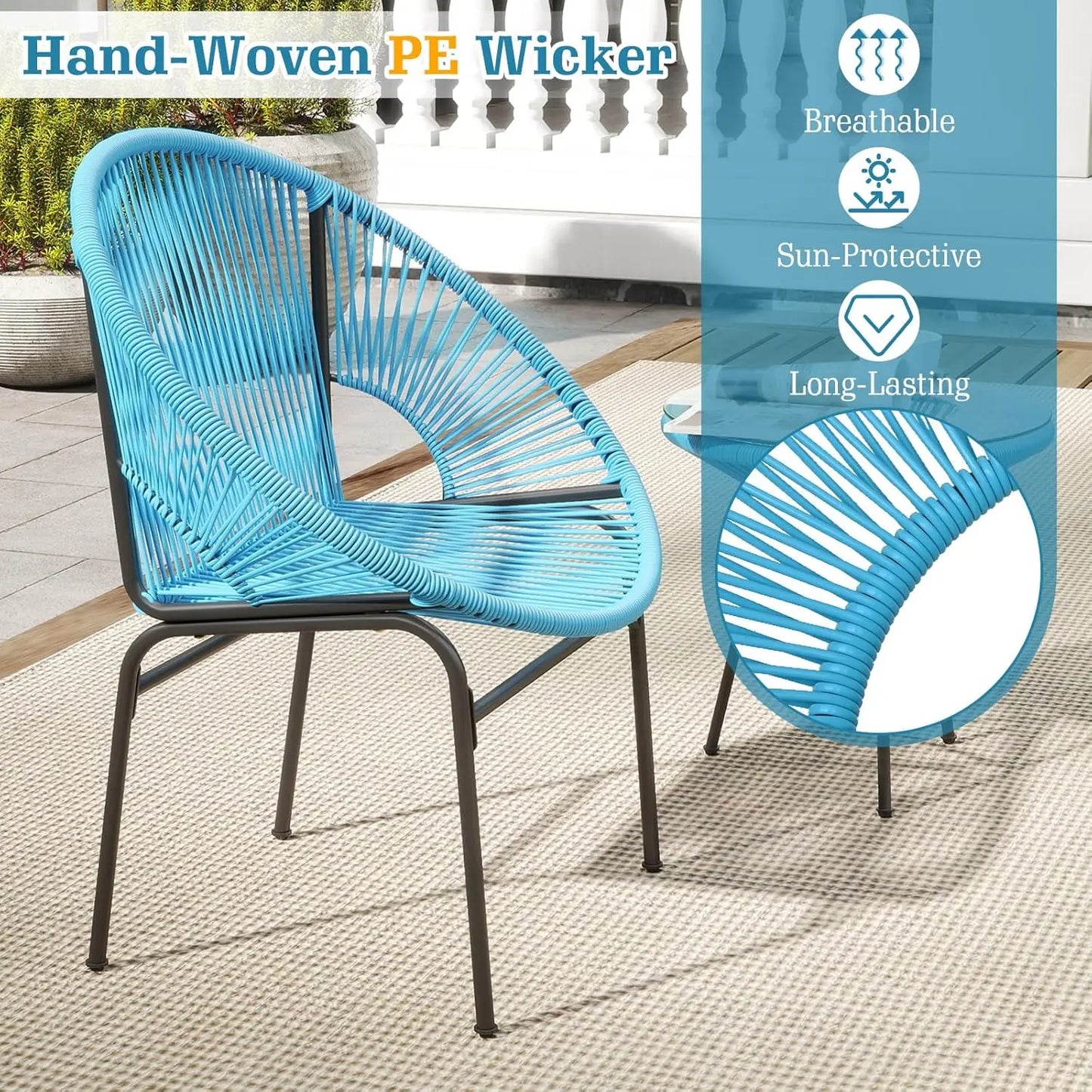 Outdoor 3 Piece Patio Furniture Set Acapulco Chairs Glass Table