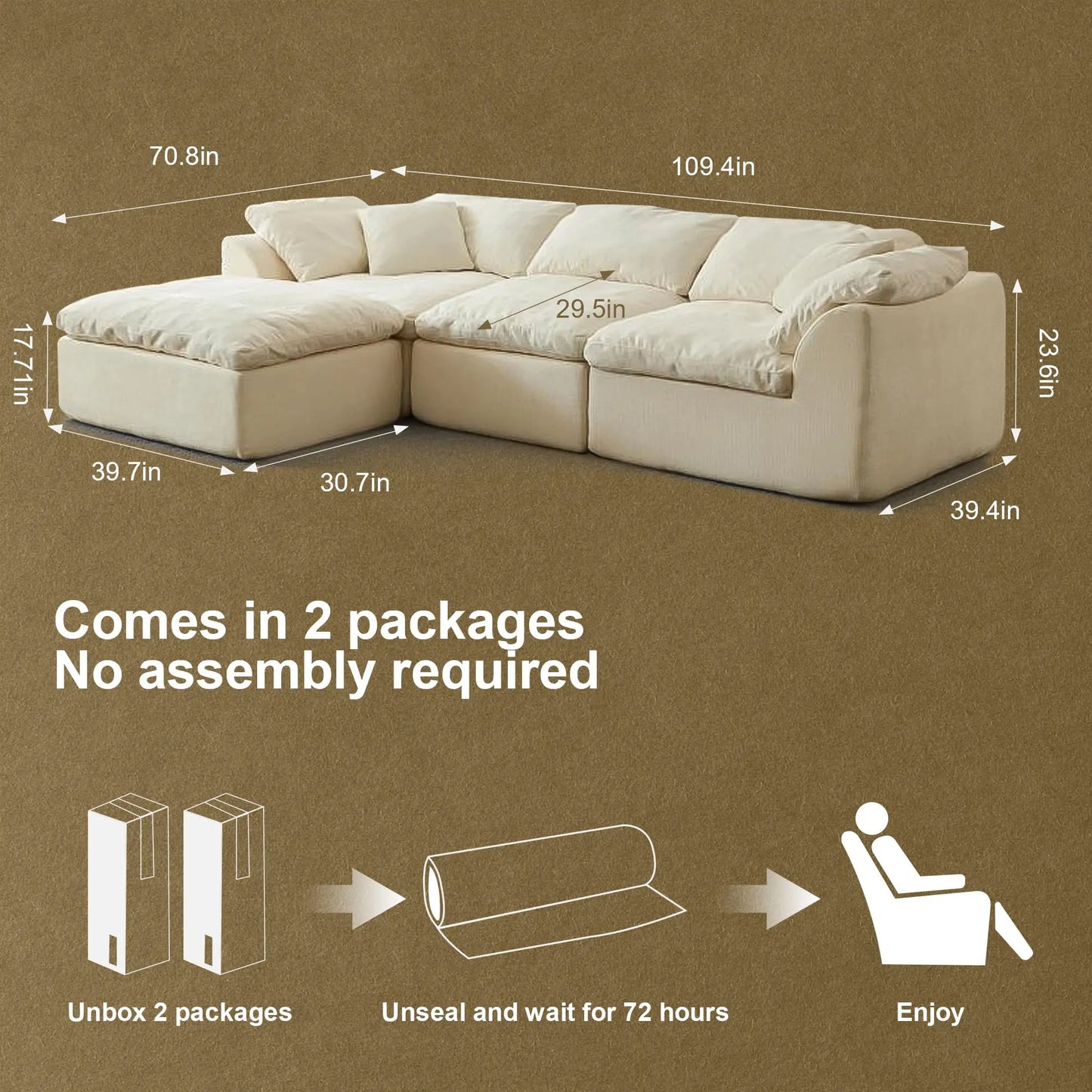 Yeflixvrau Modern Cloud L Shaped Chenille Sofa With Ottoman