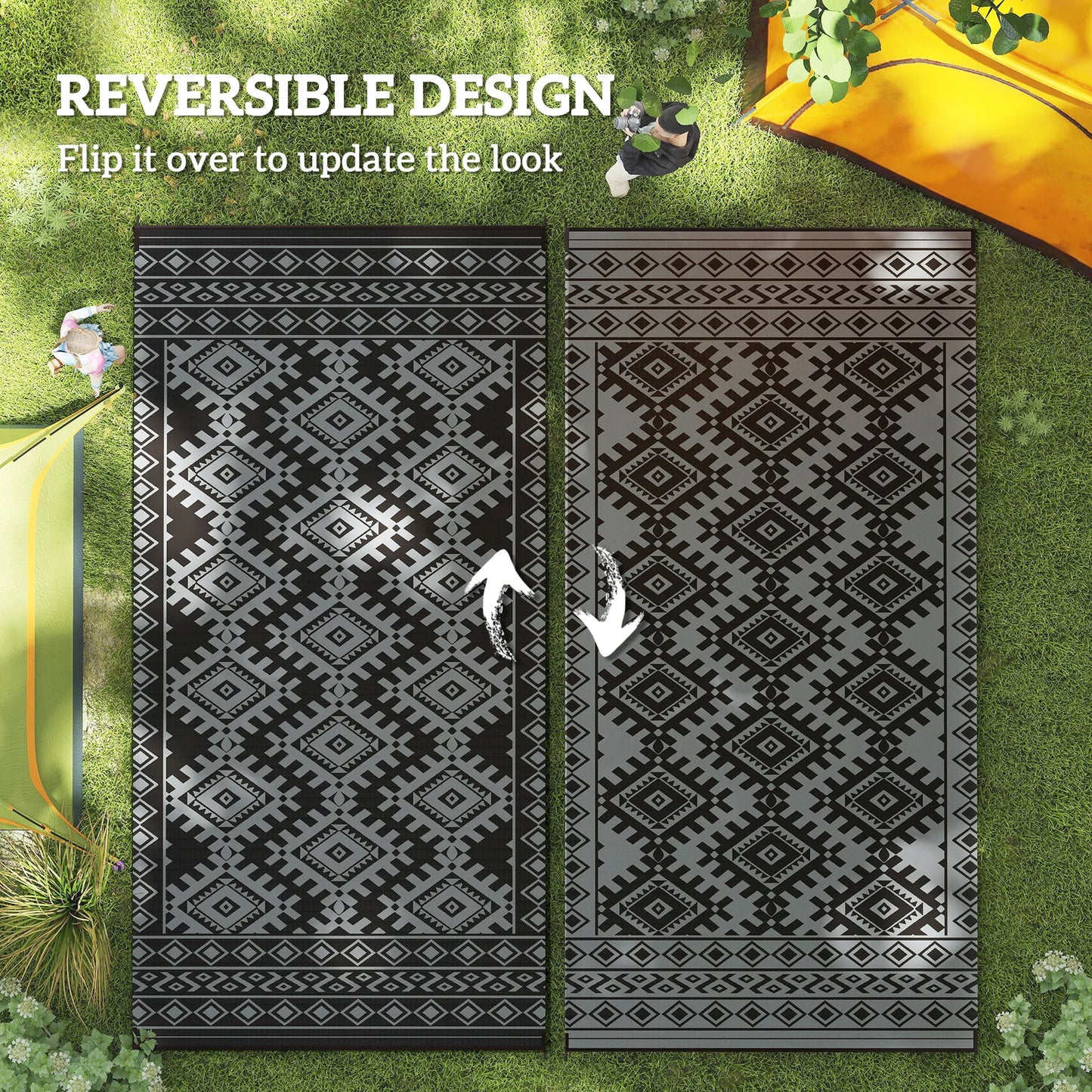 Outdoor Geometric Rug Rhombus Border Nonwoven Polypropylene Floor Mat