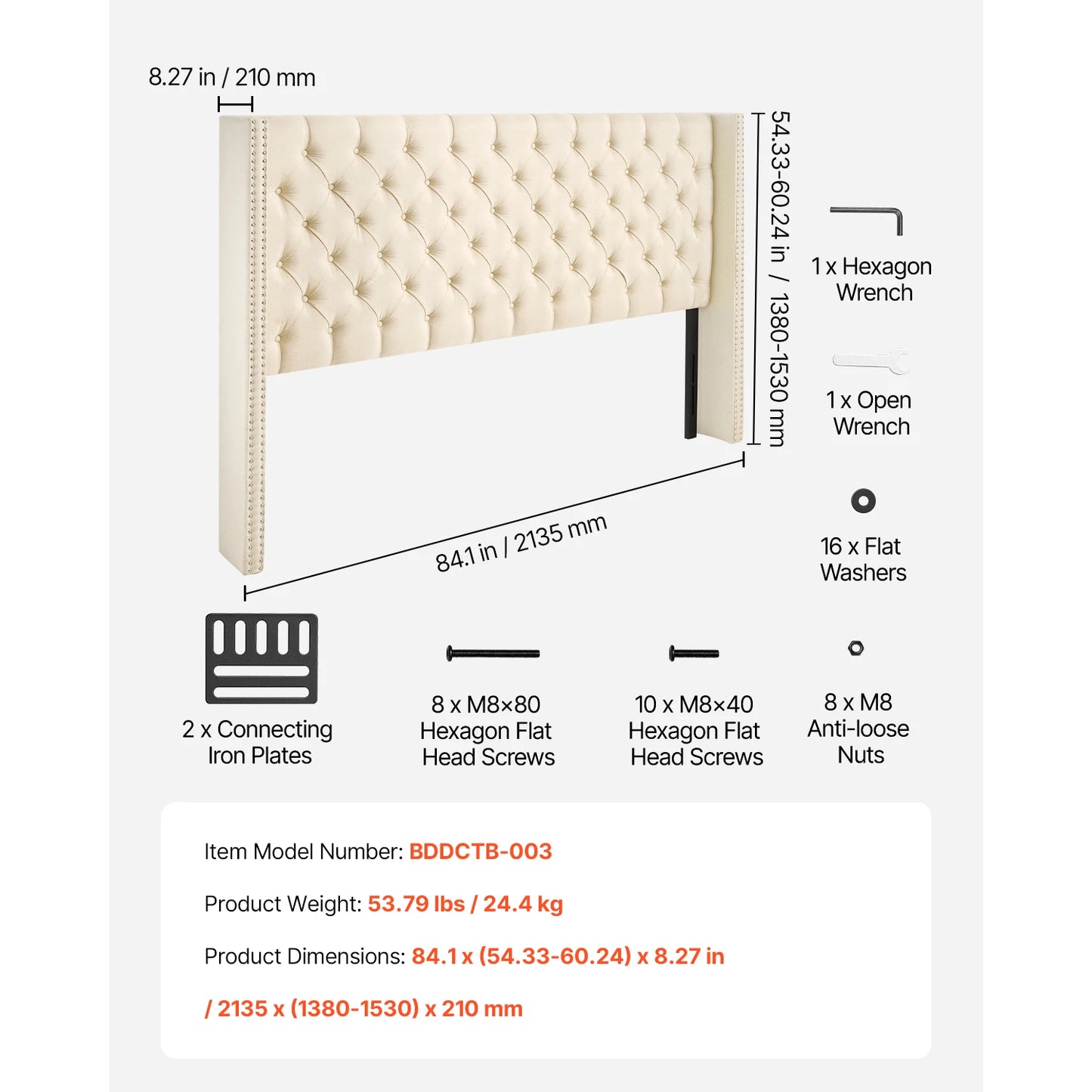 SucceBuy Adjustable Height Diamond Tufted Headboard for Beds