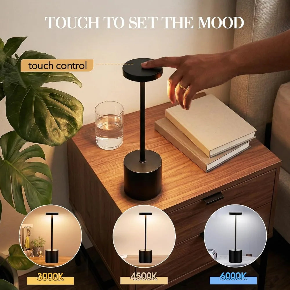 Cordless Table Lamp Set With Touch Control Dimmable 3 Modes Waterproof Portable