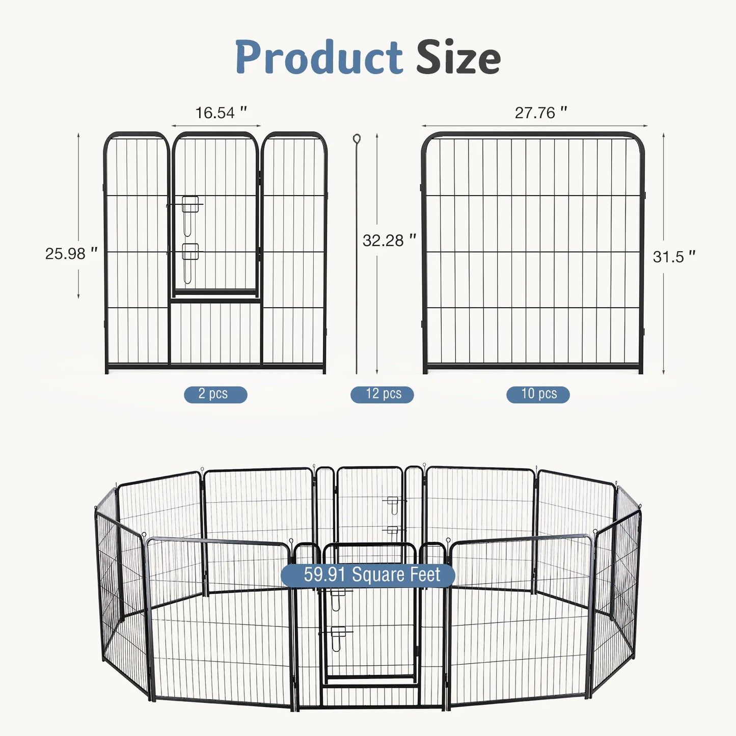 JHK Metal 12 Panel Dog Playpen Fence Foldable Indoor Outdoor Use