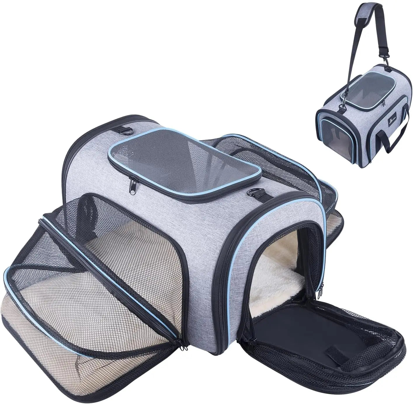 Airline Approved Expandable 4-Sided Cat Carrier With Fleece Pad