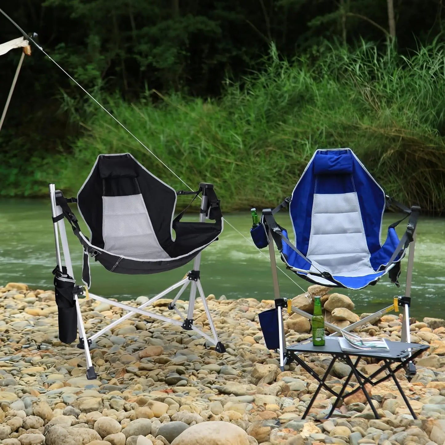 Two Pack Aluminum Hammock Chair With Footrest Portable Folding Swing Chair