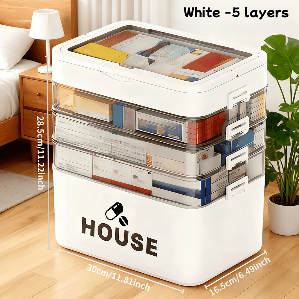 Multi Layer Transparent First Aid Storage Box With Detachable Compartments