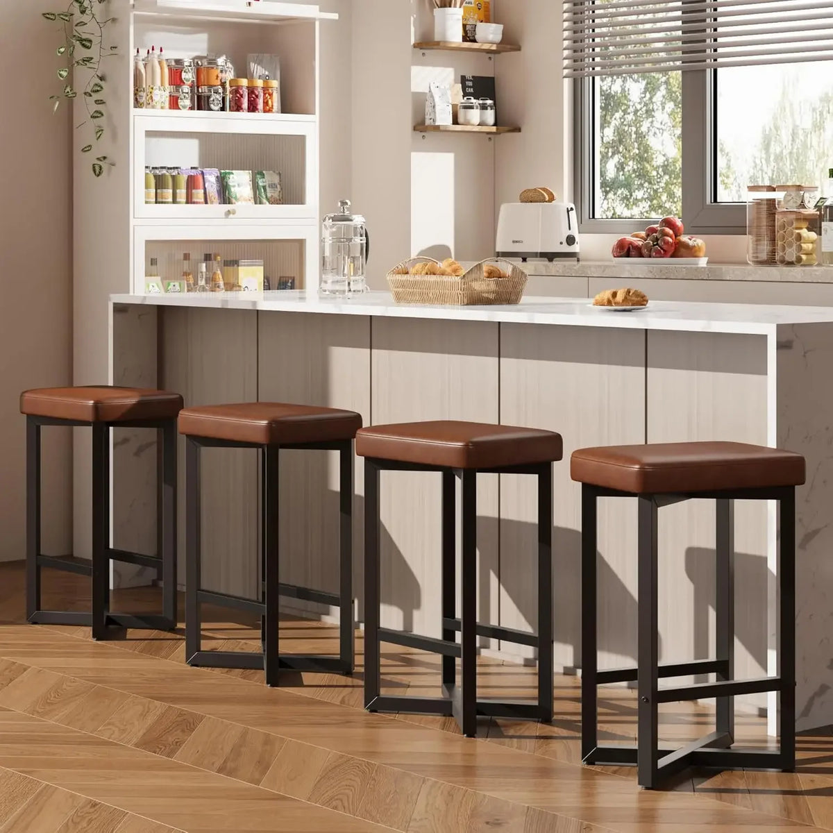 Garvee Modern Backless Bar Stools With PU Leather Upholstery