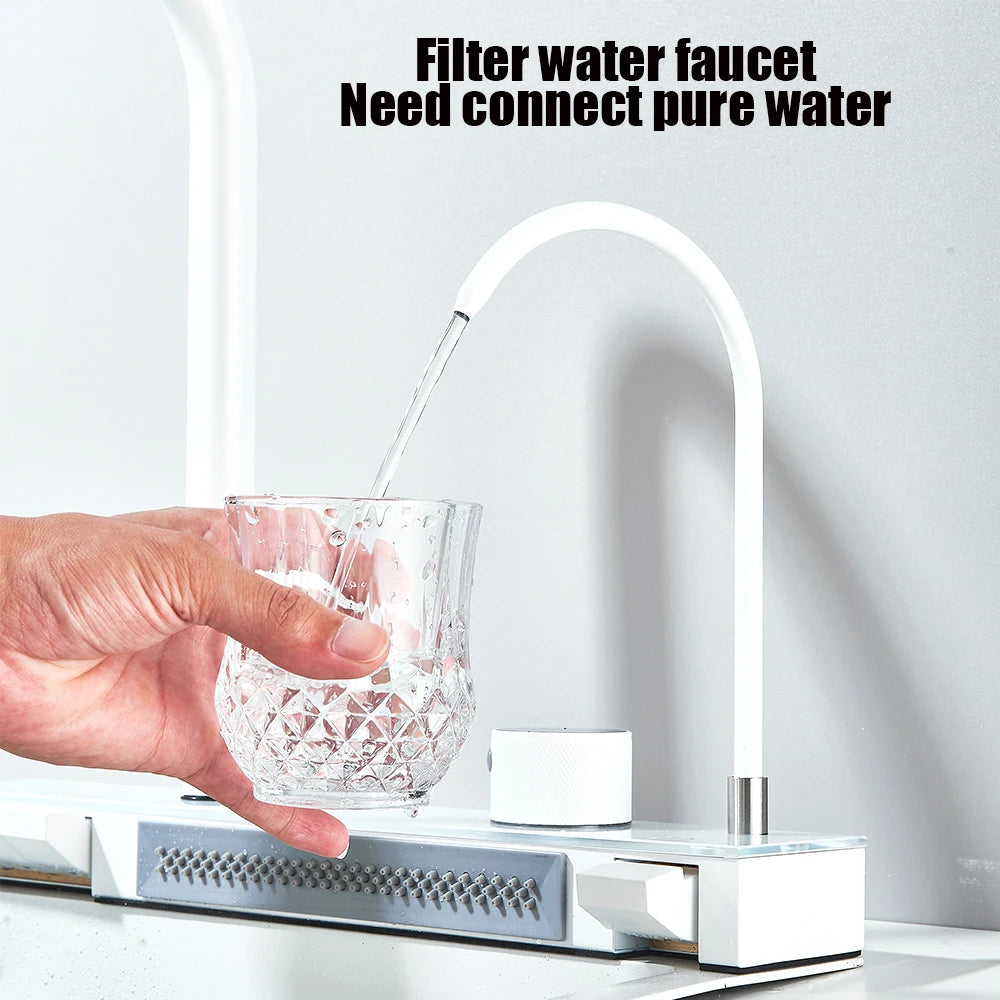 Shinesia Stainless Steel Waterfall Kitchen Faucet With Soap Dispenser