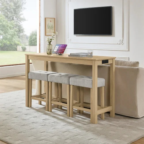 Premium Solid Wood Dining Table And Upholstered Stool Set