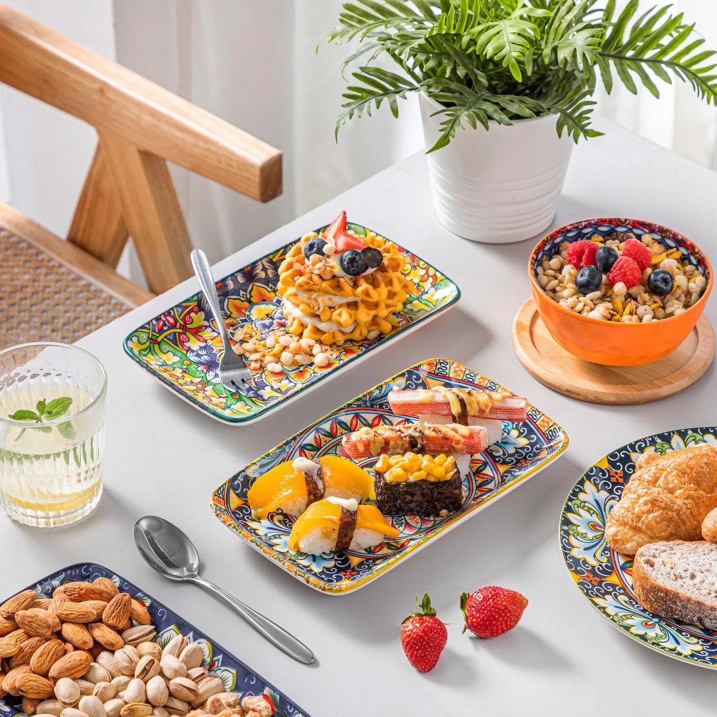 Malacasa Rectangular Porcelain Serving Plates Set for Everyday Dining