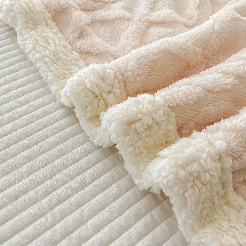KDV Plush Fleece Double Layer Multifunctional Blanket Diamond Striped Throw