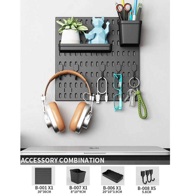 Wall Mounted Pegboard Organizer With Shelves For Desk Accessories