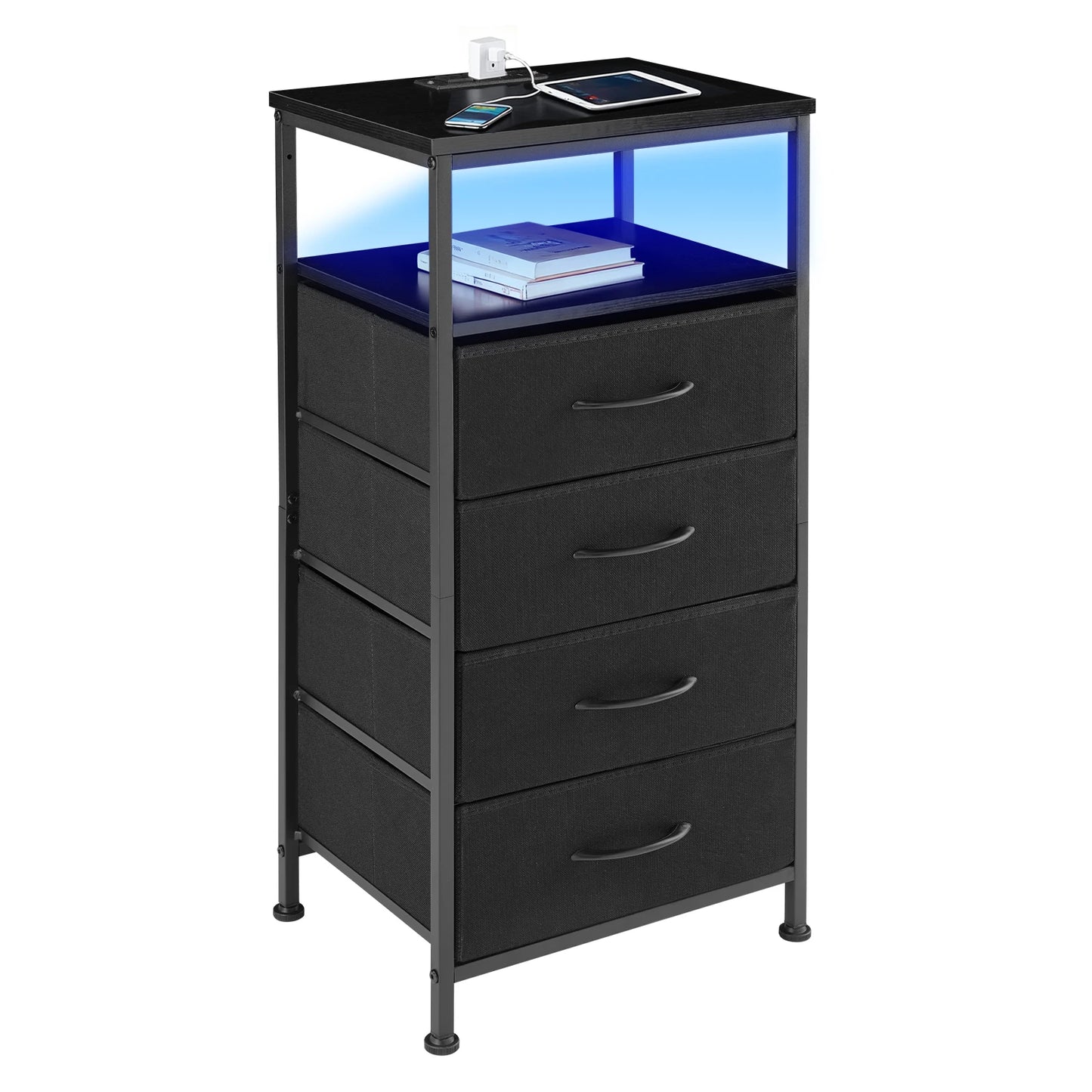 MCQ Four-Drawer Bedside End Table With Charging Station And LED