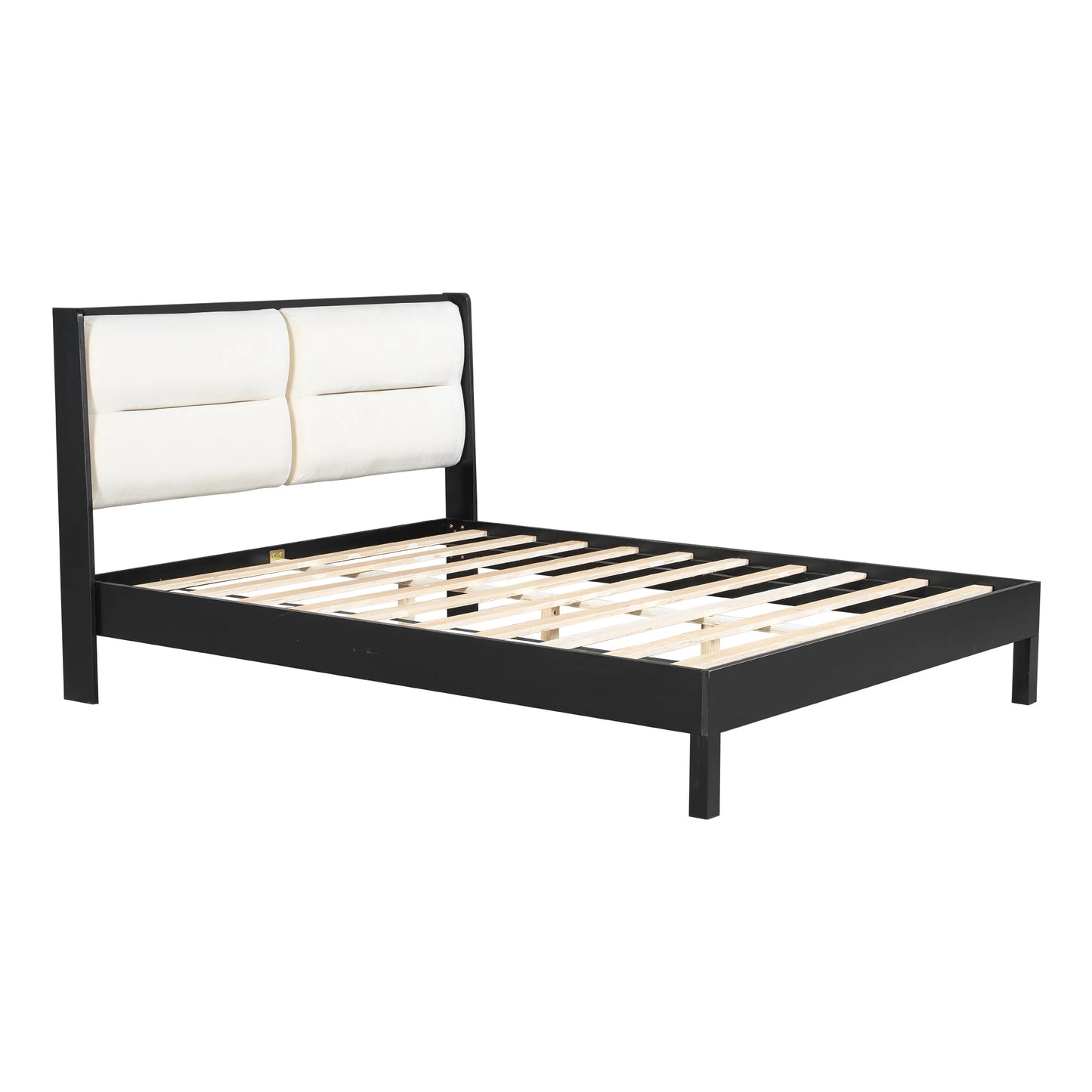 Solid Wood Platform Bed Frame With Upholstered Headboard No Box Spring Needed