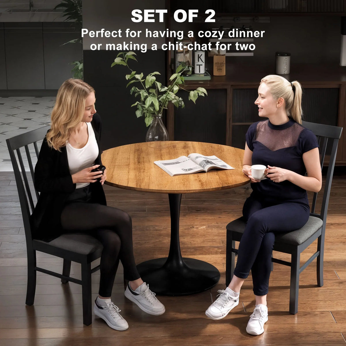 HOMCOM Farmhouse Upholstered Wooden Dining Chairs Set