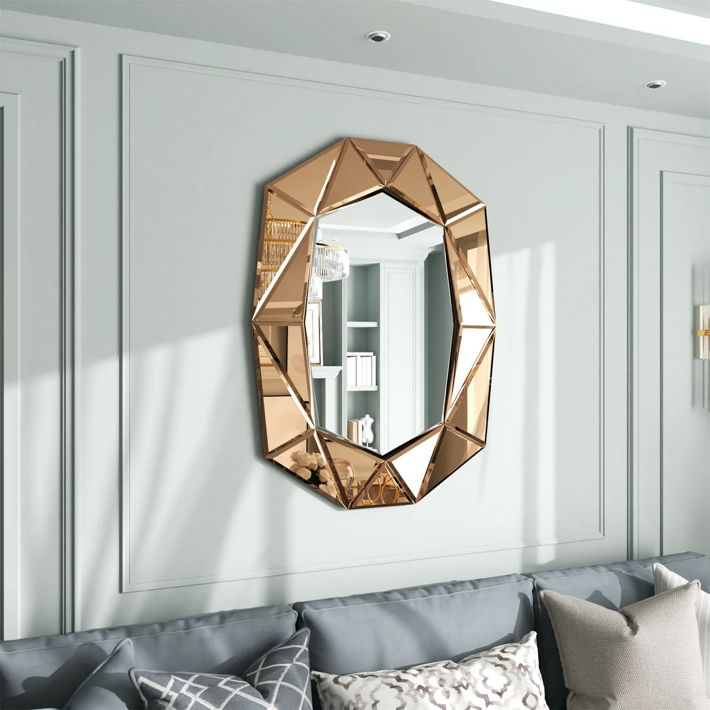 Asymmetrical Decorative Wall Mirror Glass Inlay Accent Venetian Style