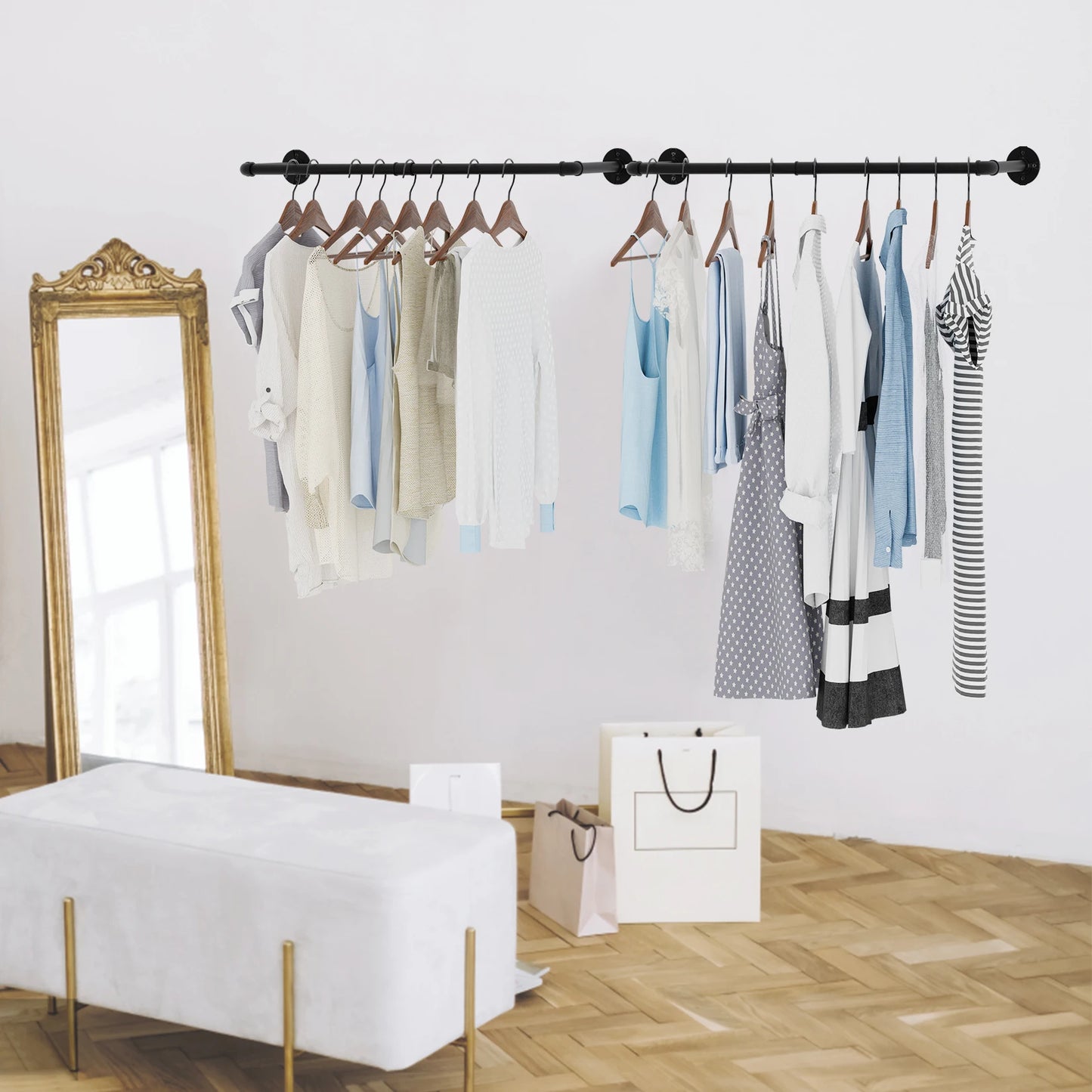 Wall Mounted Clothes Rack Industrial Pipe Style Garment Rail