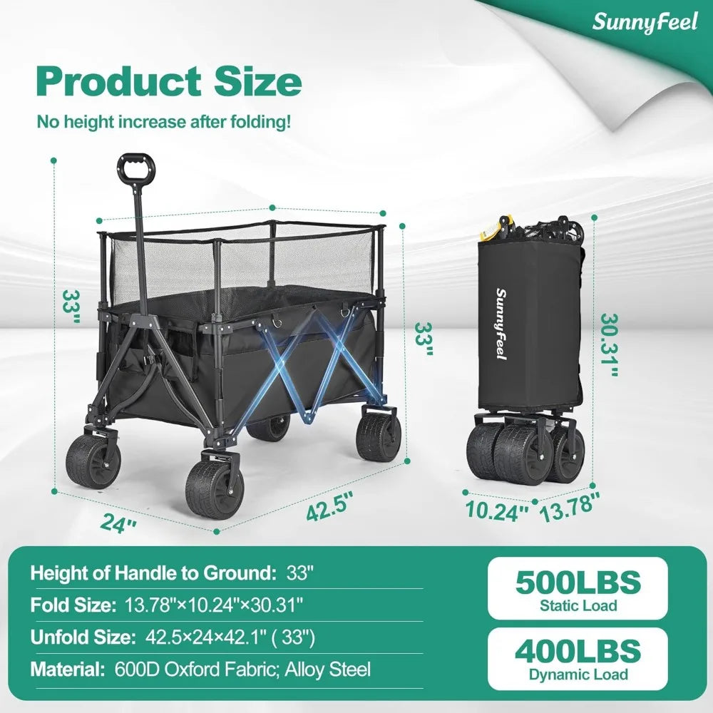 NBVCX Folding Wagon 300L Capacity All Terrain Wheels Adjustable Handle