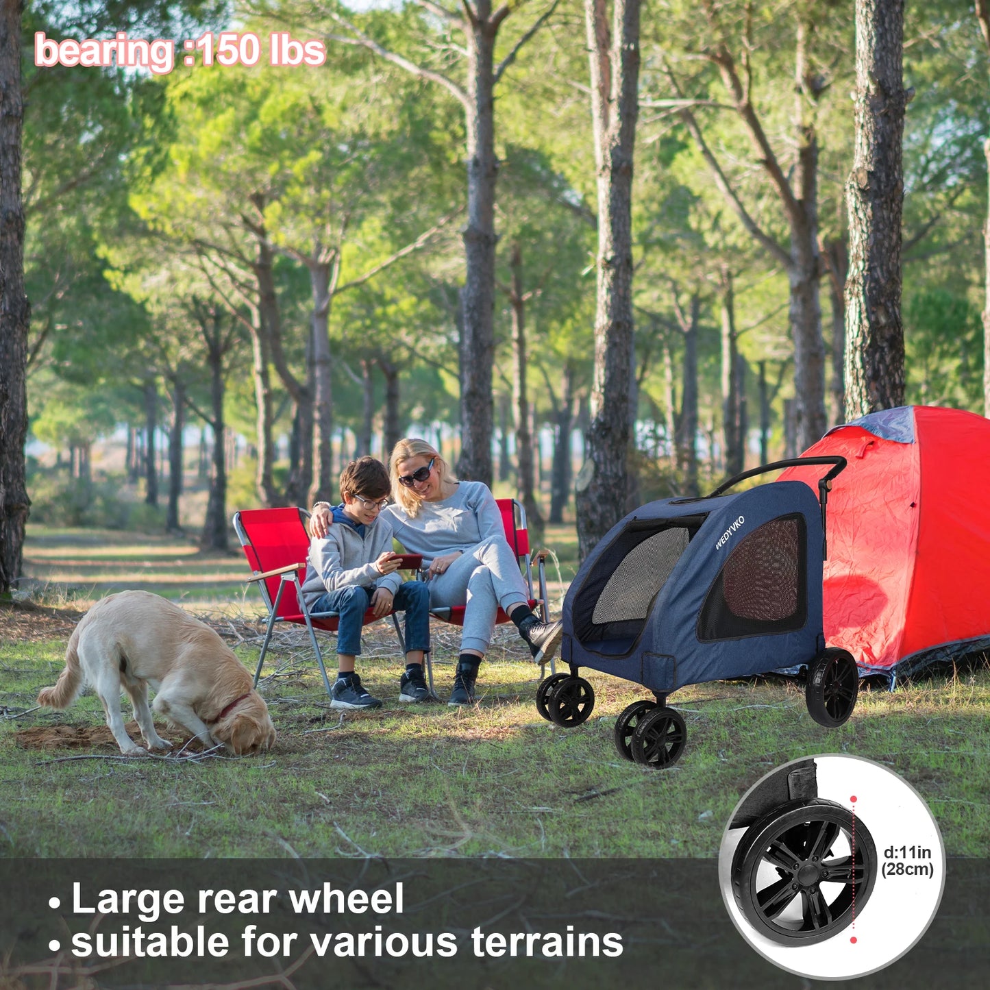 Heavy Duty Large Dog Stroller Foldable Wagon With 360Degree Wheels