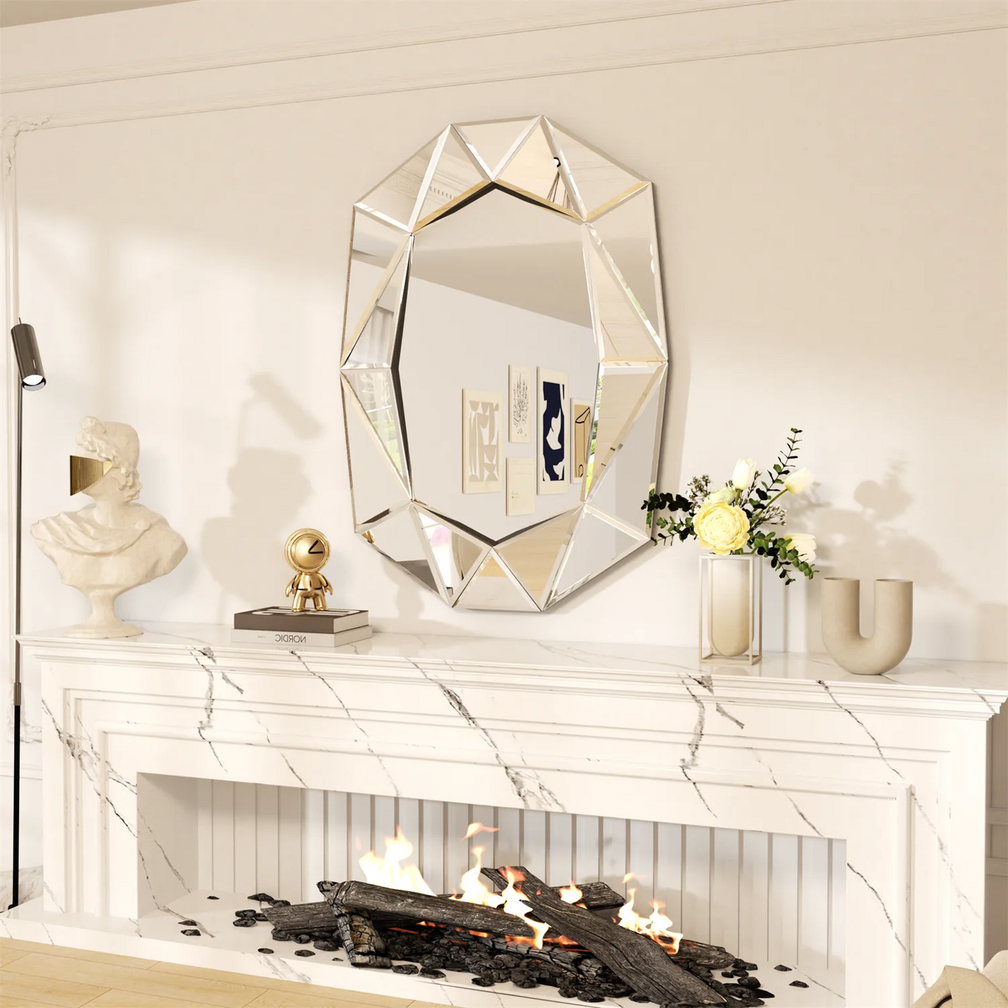 Asymmetrical Decorative Wall Mirror Glass Inlay Accent Venetian Style