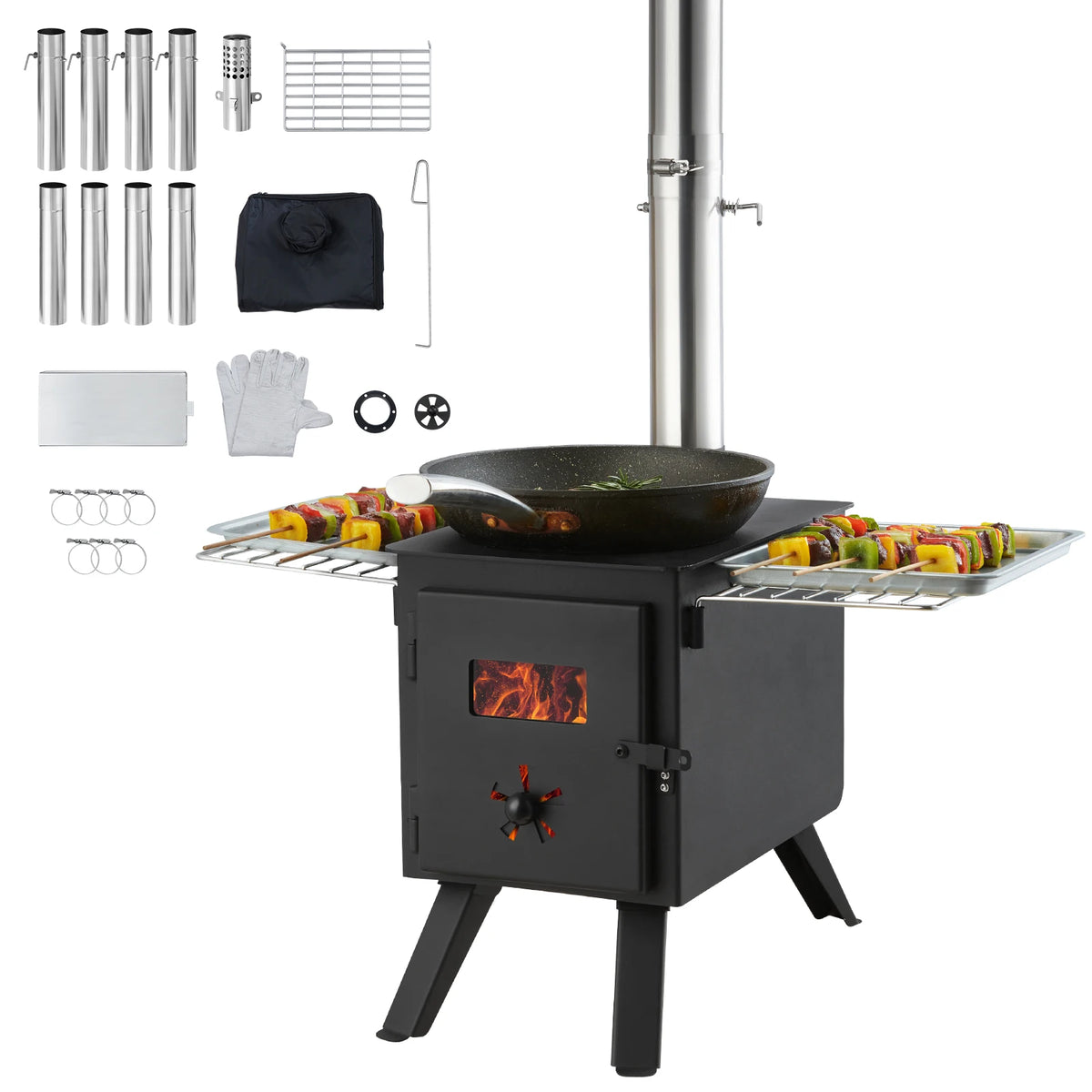 Portable Alloy Steel Camping Wood Stove With Chimney And Gloves