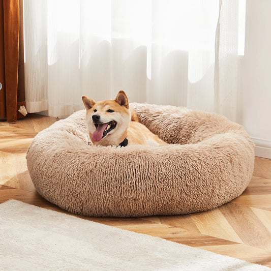 JHK Calming Dog Bed Washable Anti-Slip Round Plush Faux Fur Pet Bed