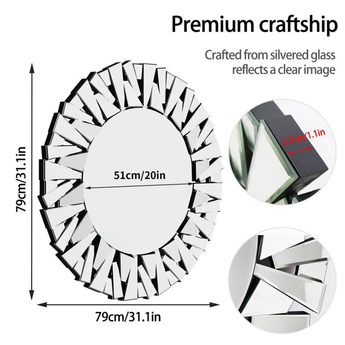Unique Sunburst Decorative Wall Mirror With Beveled Glass
