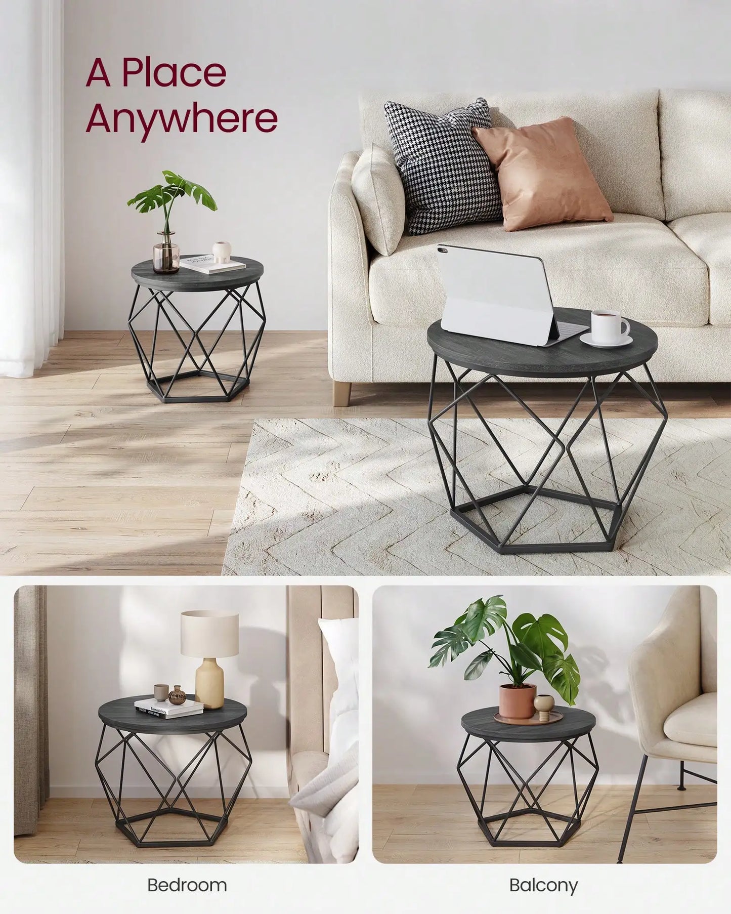 Round Coffee Table Set of 2 With Steel Frame for Living Room