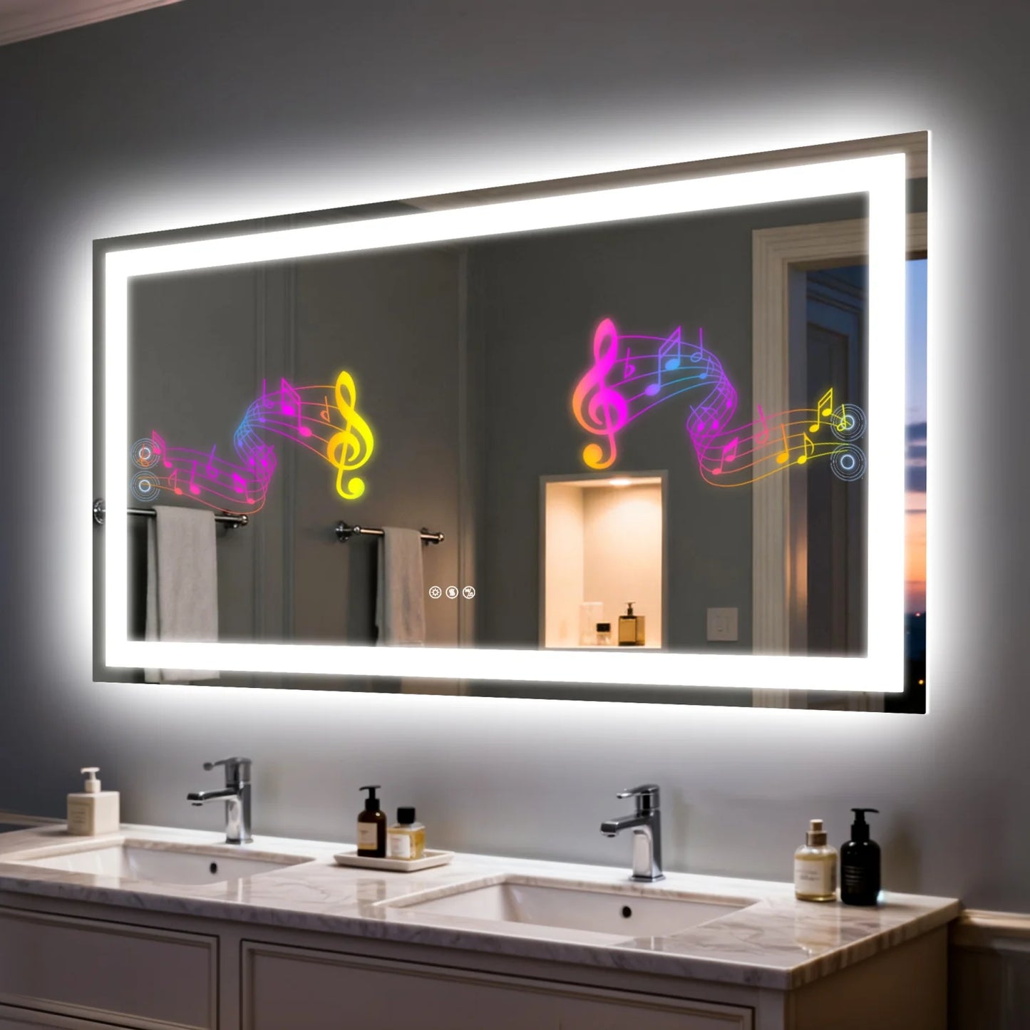 Bluetooth Bathroom Mirror With Anti Fog Dimmable Lighting And Speaker