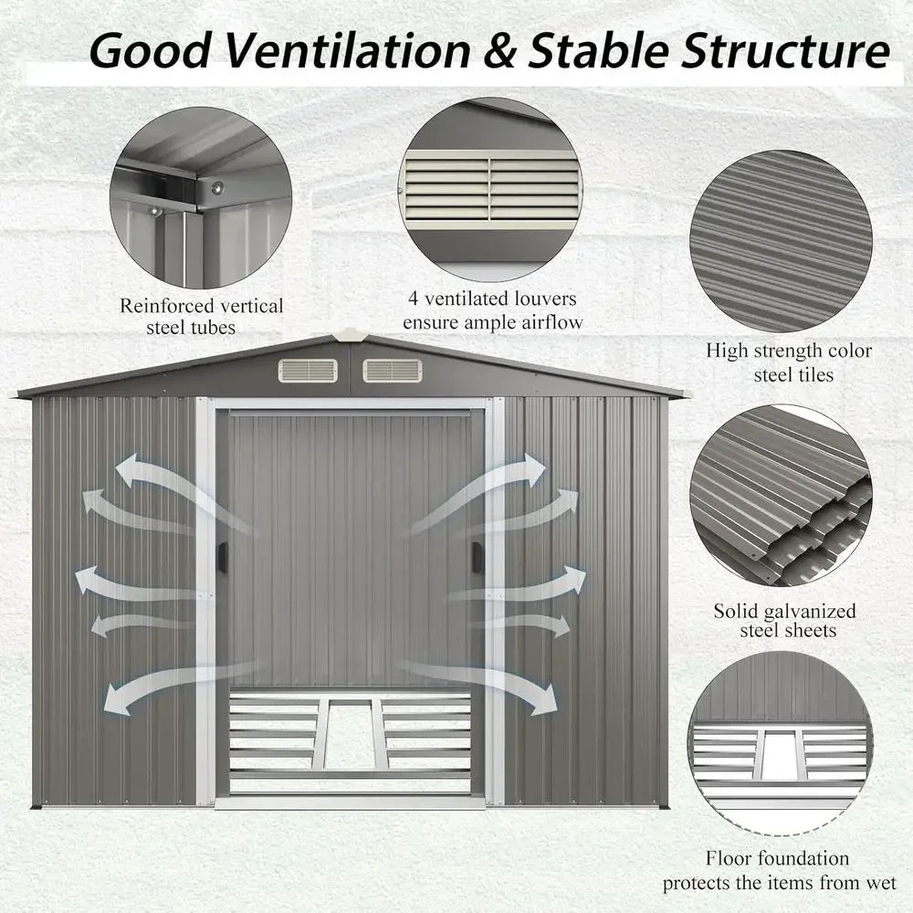 Galvanized Steel Outdoor Storage Shed With Floor And Lockable Door Air Vent