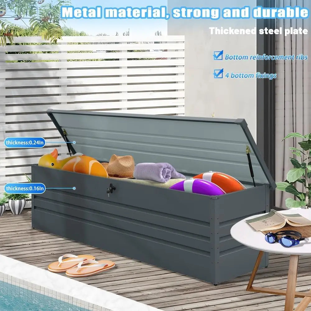 Gallon Waterproof Outdoor Storage Box, Extra Large Outside Metal Deck Storage Box for Patio Cushions, Garden Tools, Pool Suppli