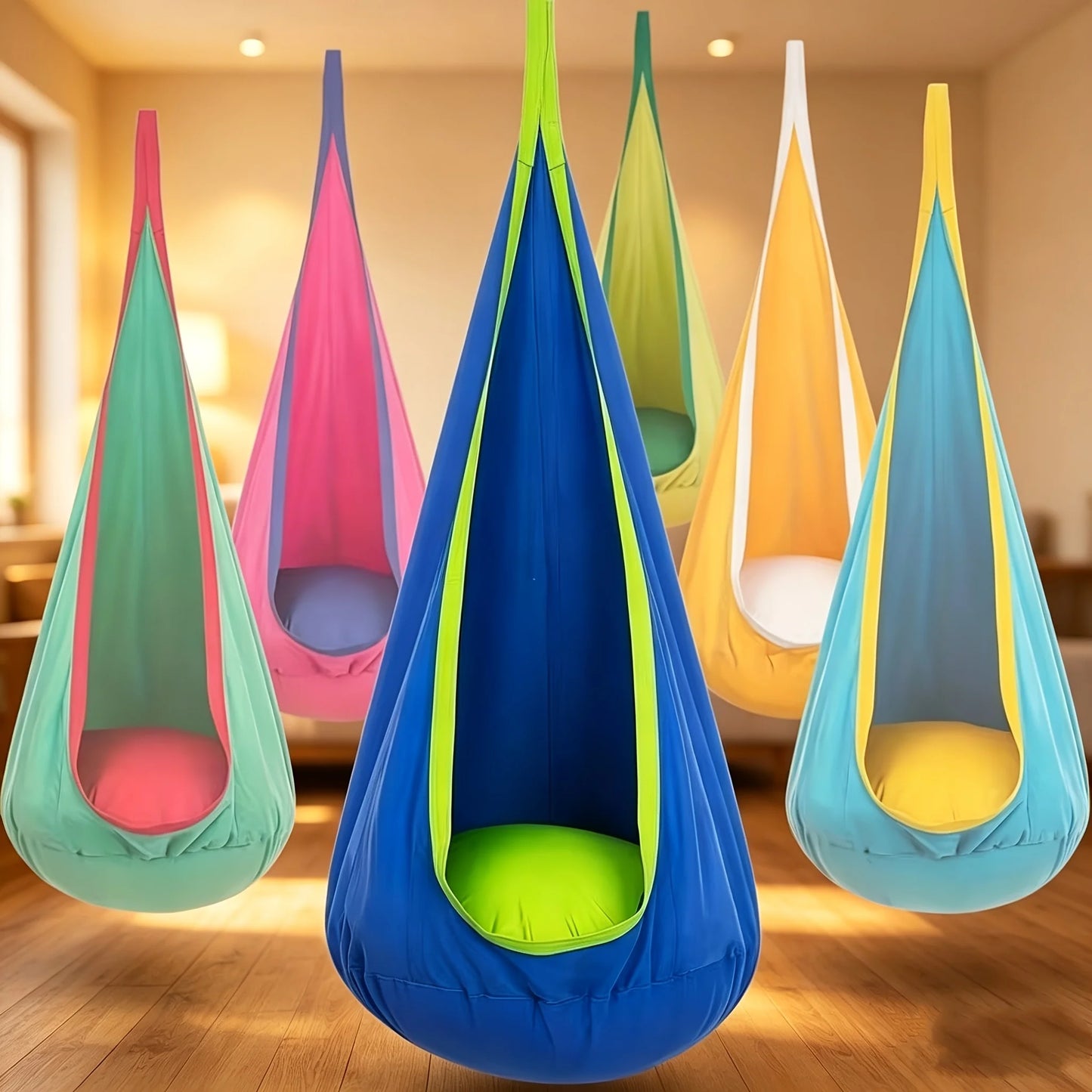 LIVINGANDHOME Indoor Outdoor Hanging Hammock Chair With Pillow And Straps